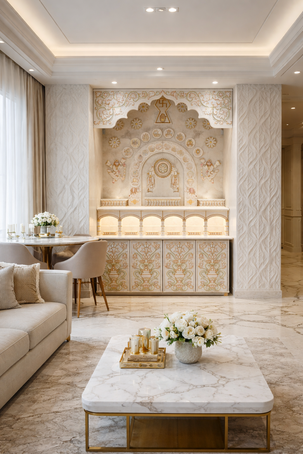 Luxurious living room with marble temple
